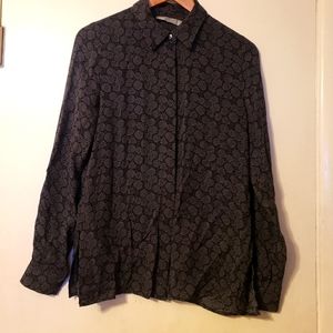 Vince Silk Floral Print Long Sleeve Blouse